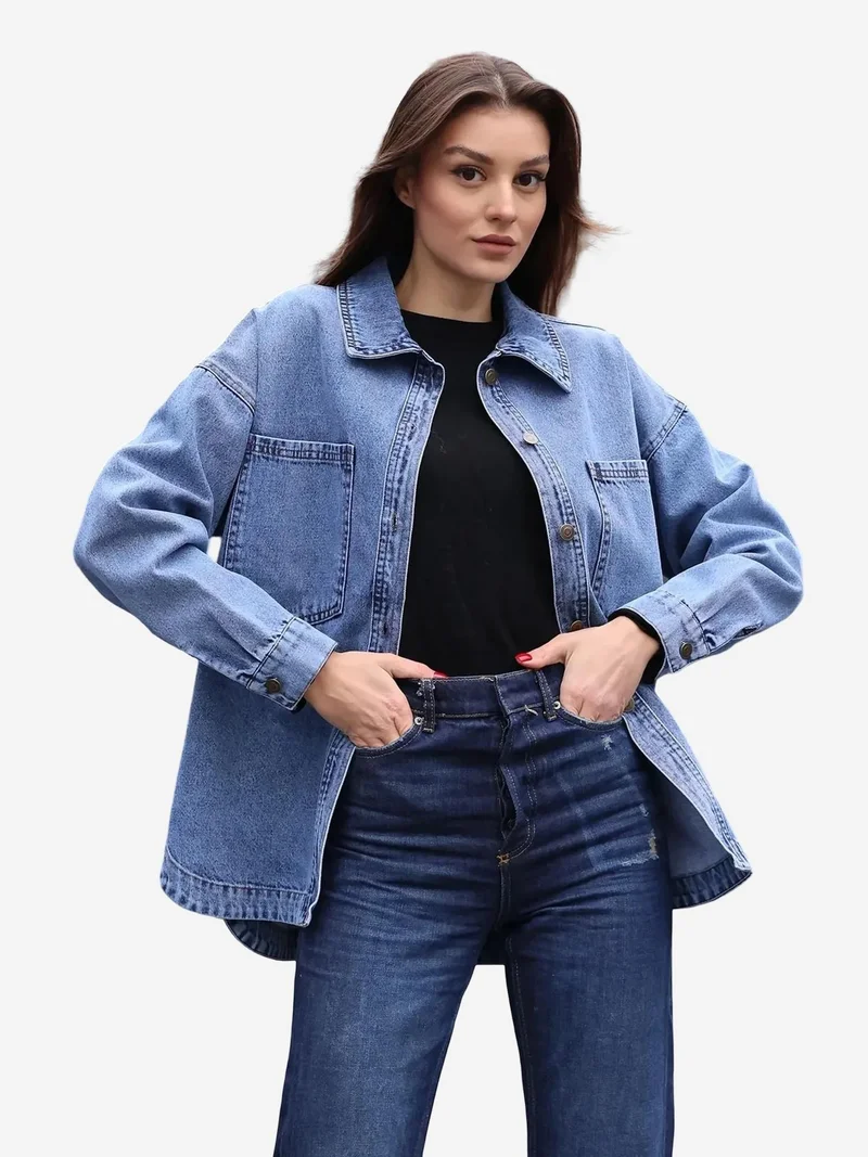بيغ دارت BDART Oversized Denim Jacket with Shirt Collar and Pockets